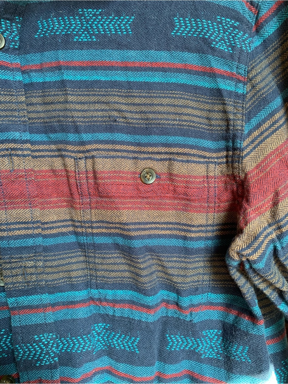 Women’s Striped Button-Up Shirt in Navy, Teal & Red